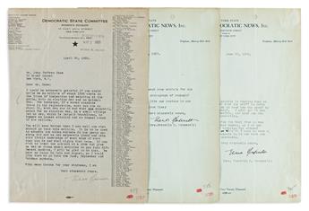 ROOSEVELT, ELEANOR. Group of 3 Typed Letters Signed, to attorney and senator John Godfrey Saxe II,